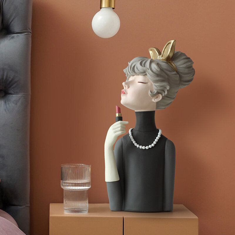 Moden linda menina resina estátua de arte presente fada accessori moda estilo escultura ornamentos decoração para casa estatuetas mesa