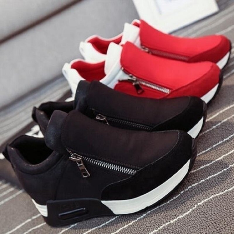 Fashion Ladies Casual Shoes Canvas Shoes Sports Flat Shoes Shallow Mouth and Ankle Shoes Zipper Women Shoes