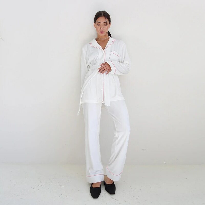 Hiloc-Conjunto de Pijama de terciopelo para mujer, ropa de dormir de un solo pecho con pantalones, fajas, bolsillo, manga larga, trajes de punto para el hogar