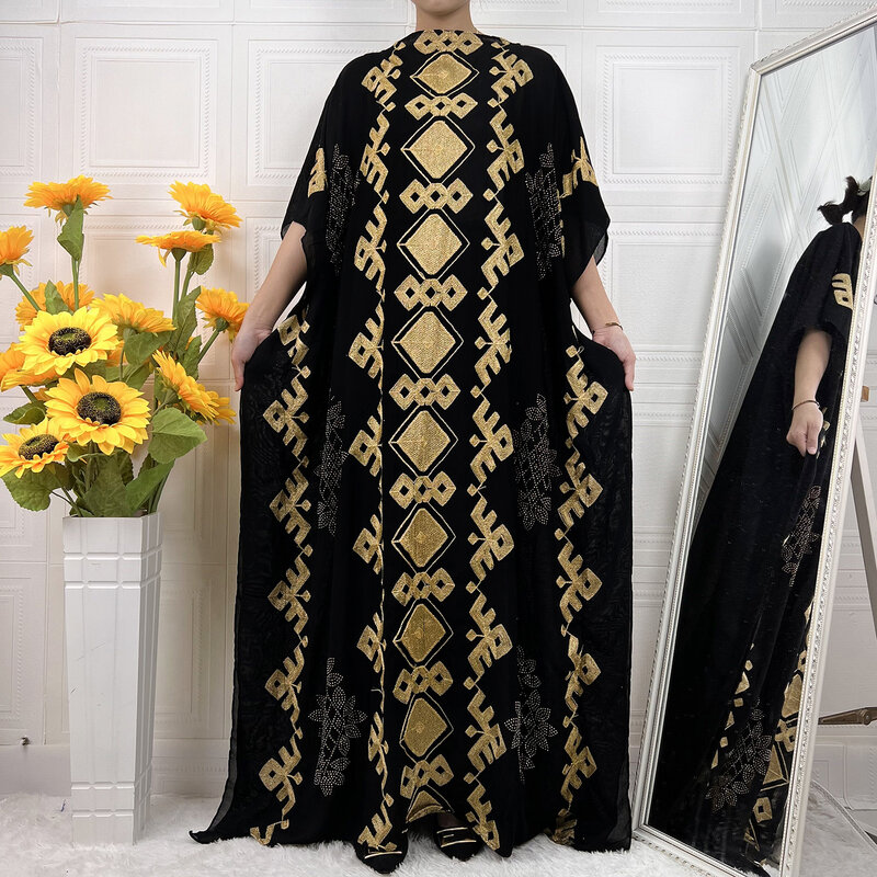2022ใหม่ Abaya ดูไบตุรกีมุสลิมชุดใหม่แอฟริกา Caftan Golden ด้ายผ้าฝ้ายเย็บปักถักร้อย Boubou Elegant เสื้อผ้าอิสลา...