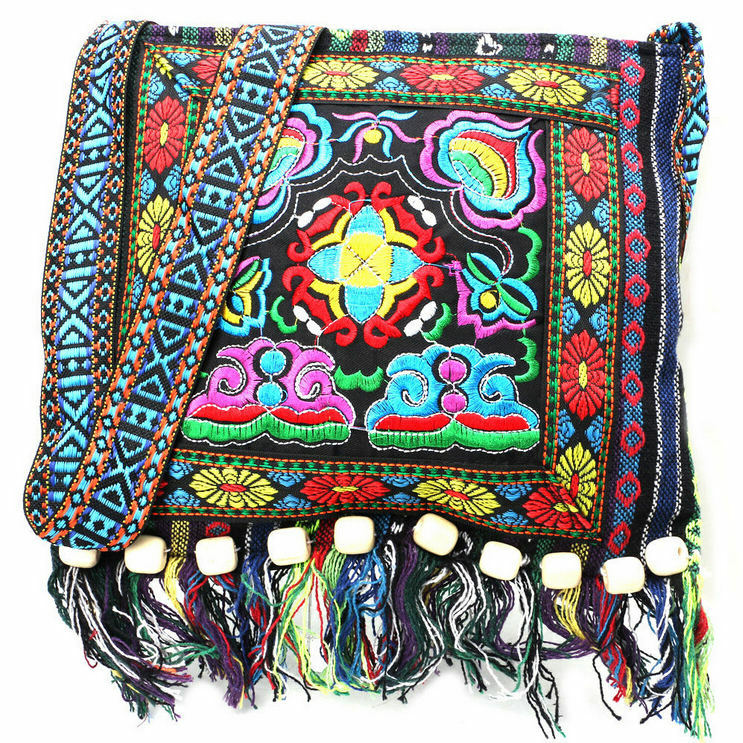 Hmong-bolso de hombro étnico de estilo nacional chino, borla Hippie, bohemio, bordado, Vintage