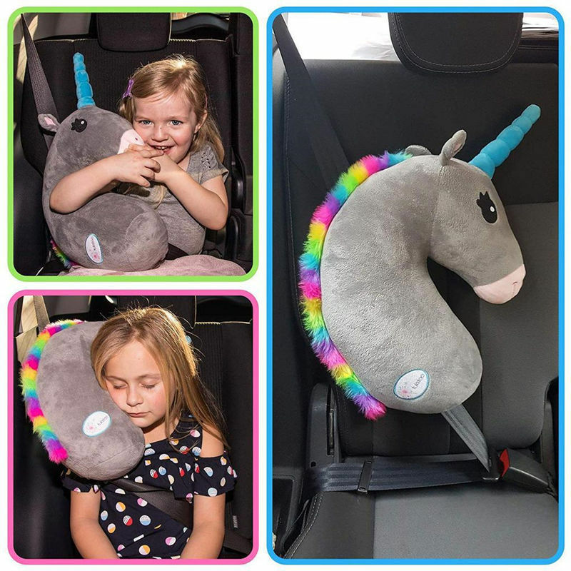เด็ก Travel หมอนยูนิคอร์นเด็กหัวคอป้องกันรถที่นั่งเข็มขัดไหล่สายคล้องสัตว์น่ารักเบาะ