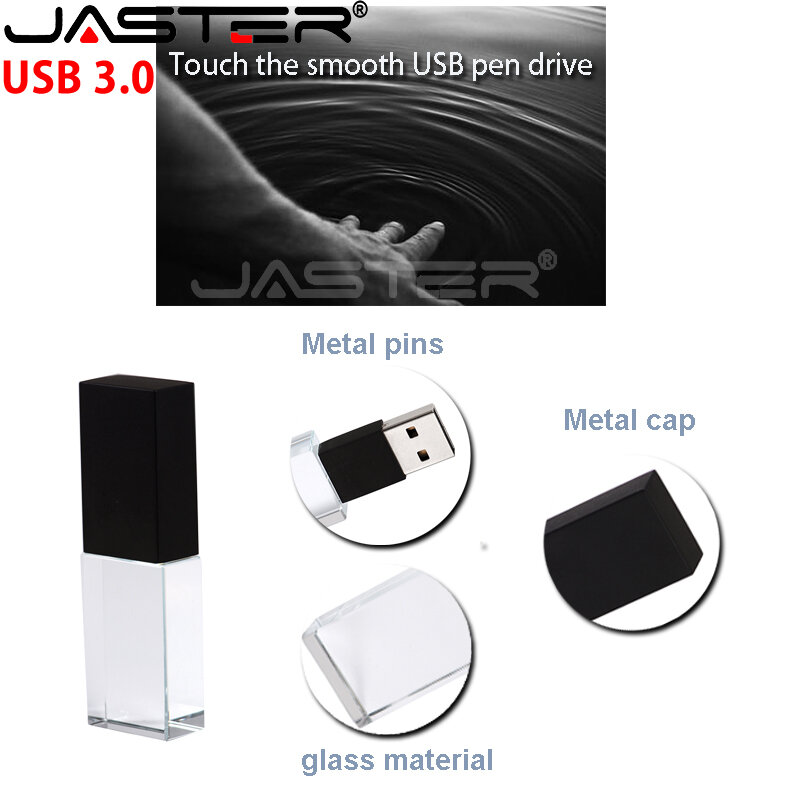 JASTER Crystal USB 3.0 Flash Starter USB Pen Drive 4GB 16GB 32GB 64GB 128 USB Flash Drive 3D 10pcs Engraving Logo/Car Gift