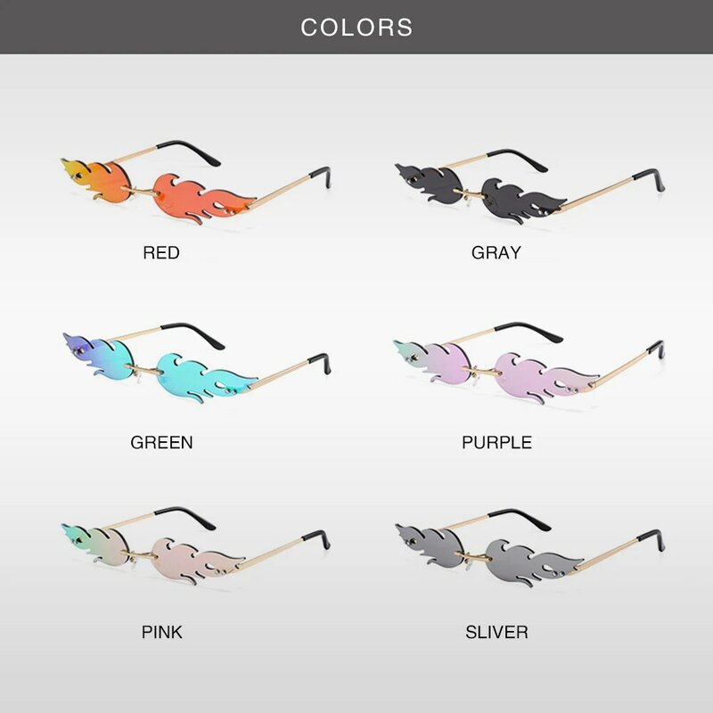 Солнцезащитные очки женские, зеркальные, без оправы, в стиле ретро, забавные, солнечные очки волны