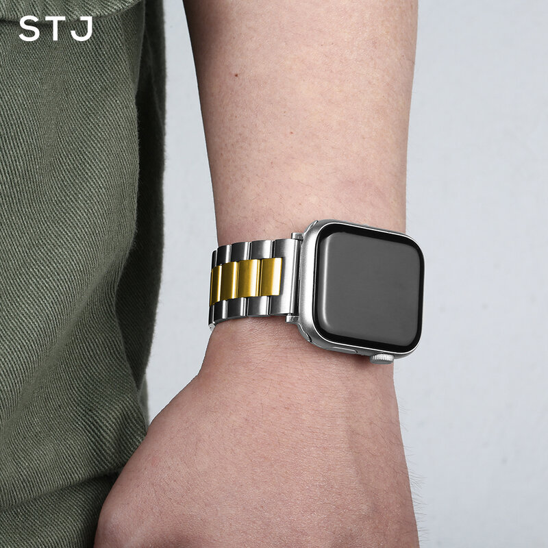 STJ-Correa de acero inoxidable para Apple Watch, pulsera deportiva de Metal para iwatch de 40mm y 44mm, serie SE/6/5/4/3/2/1, 38mm y 42mm