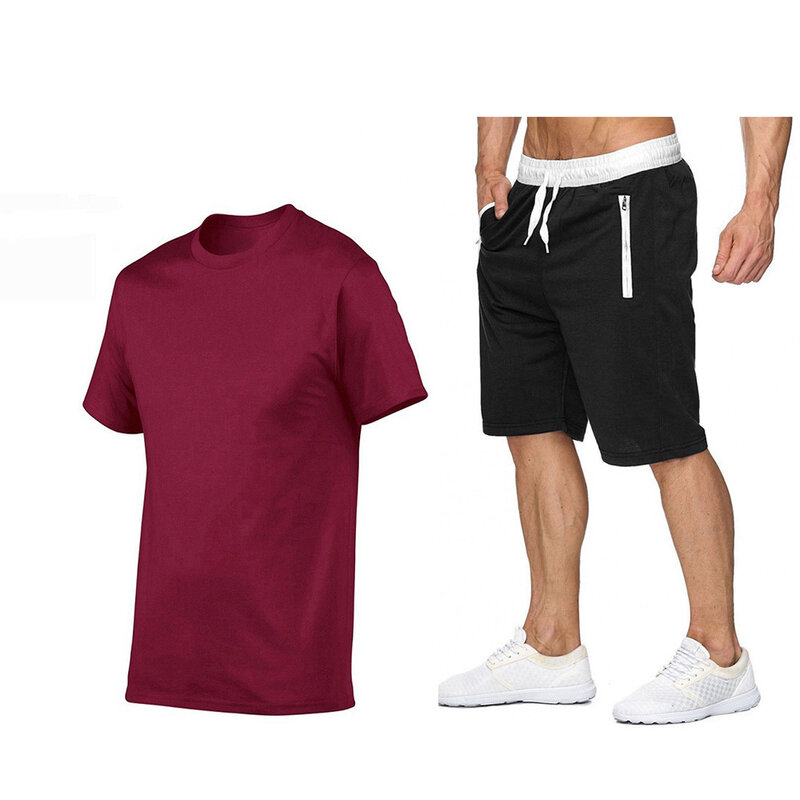 Conjunto de agasalho de treino curto masculino, camisetas e shorts de moletom masculino com lapela, roupas casuais de verão 2021