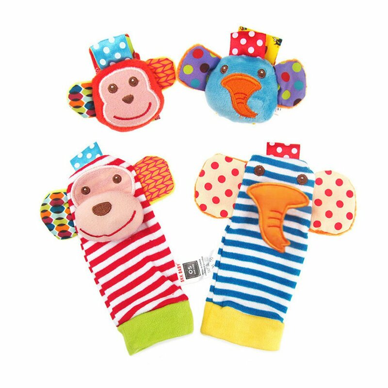 Coolmade Infant Socks Toys Infant Wrist Rattle And Foot Rattles Finder Socks Monkey And Elephant Toys Set Organic Cotton Socks