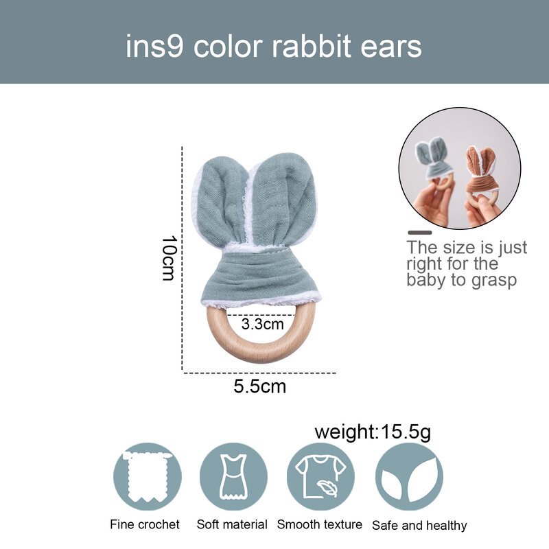 Ucho królika drewniane dziecko ząbkowanie gryzak pierścień Food Grade zabawka sensoryczna do treningu gryzaki prezent na przyjęcie bociankowe