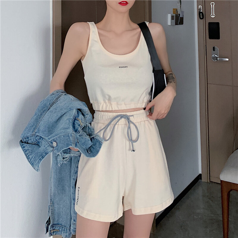 2021 verão movimento de moda feminina roupas de duas peças sem mangas casual curto cami tank top e solto shorts conjunto