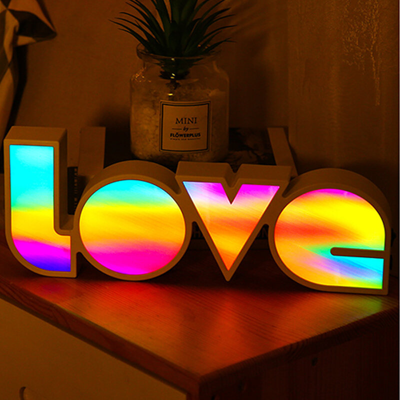 الملونة الإبداعية مصباح حفل زفاف غرفة نوم الديكور ليلة مصباح هدية بطارية تعمل USB قوة قوس قزح الحب LED ضوء الليل