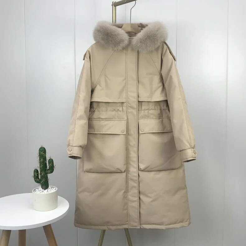 Chaqueta larga de invierno para mujer, abrigo grueso con cuello levantado, bufanda de alta calidad, protección contra el frío, 2021