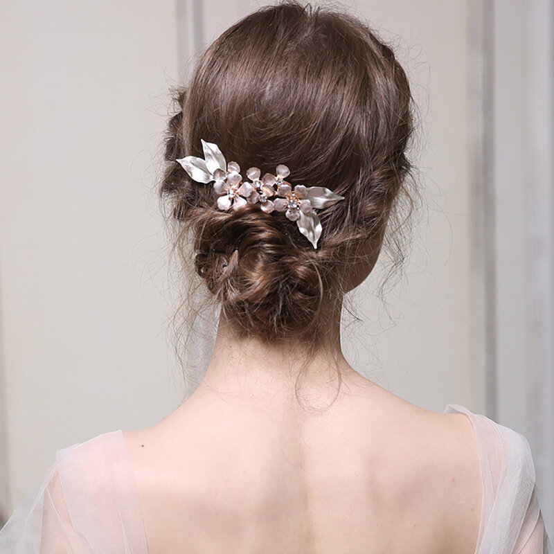 MOLANS Crystal Hairpin For Women Hair Combs Headdress Prom Bridal Wedding Crown Elegant Hair Accessories Flower Leaves Headwear