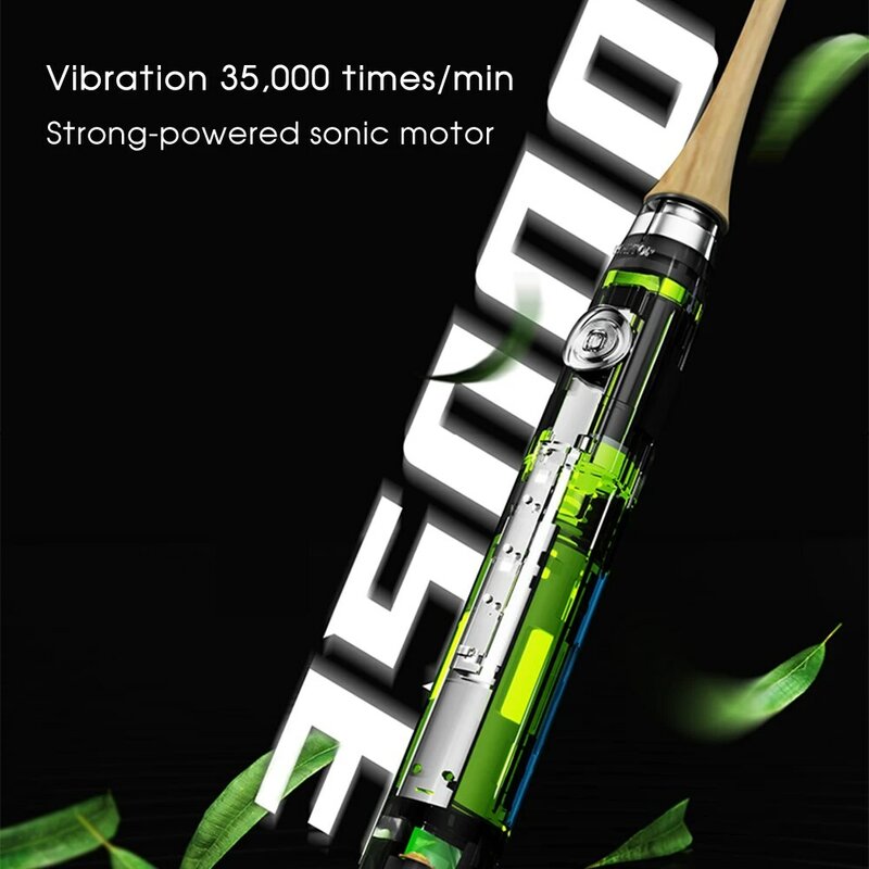 [Boi] IPX7 Bamboe Hout Materiaal Met 3 Opzetborstels Natuurlijke Milieuvriendelijk Tanden Schoon Adulte Sonic Elektrische Tandenborstel