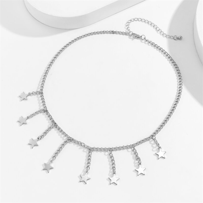 Ailodo moda tassel chain estrela gargantilha colar para mulher ouro prata cor festa de casamento colar colar colar colar jóias