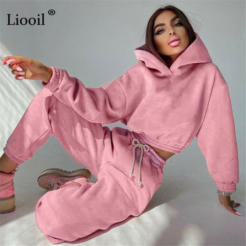 Two Piece Jogger Outfit Set Women Hooded Sweatshirt Tops And Sweatpants With Pockets Long Sleeve High Waist Sexy Tracksuits Sets