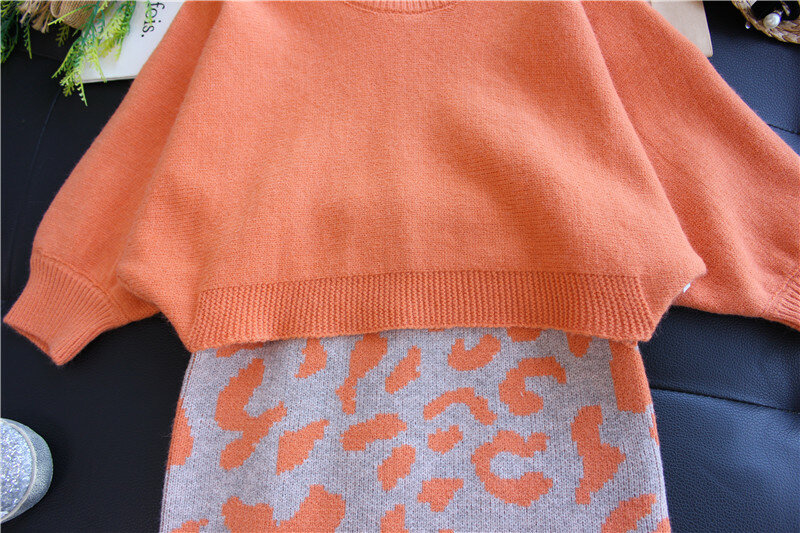 ملابس للأمهات والفتيات, طقم سويتر جديد بأكمام طويلة للأمهات والفتيات في الخريف والربيع طقم ملابس تريكو برتقالي للأطفال طقم ملابس دافئة #0071