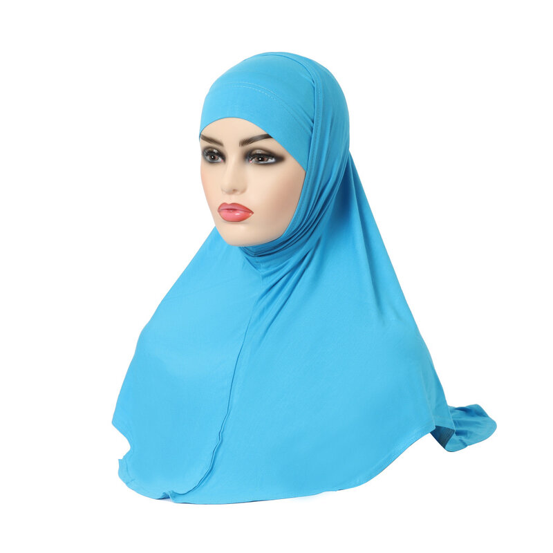 Muslim Amira Two-piece Suit Instant Hijab Scarf Turban Headwraps Women Islamic Solid Soft Cotton Headscarf Arab Shawls Headwear