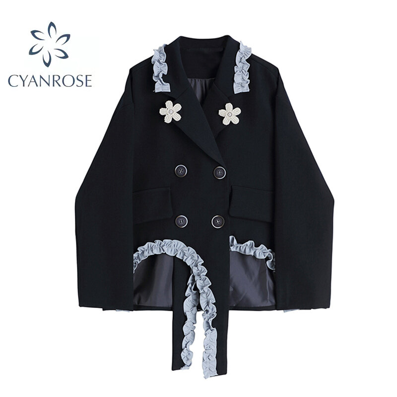 2021 Autumn New Blazer Female Trendy Sense Of Design Chic Korean Outer Three Dimensional Flower Loose Jacket Women Tide Coat