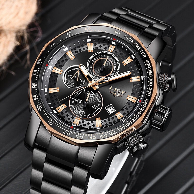 Relogio Masculino LIGE nowe sportowe męskie zegarki z chronografem Top marka luksusowe pełna stali nierdzewnej zegar kwarcowy wodoodporny duży zegarek wybierania mężczyzn