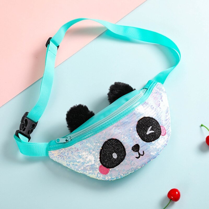 Cute Panda Kids Cartoon Waist Bag Adjustable Boys Girls Sequins Fanny Pack Christmas Gift  For Casual, Music Festivals, Biking