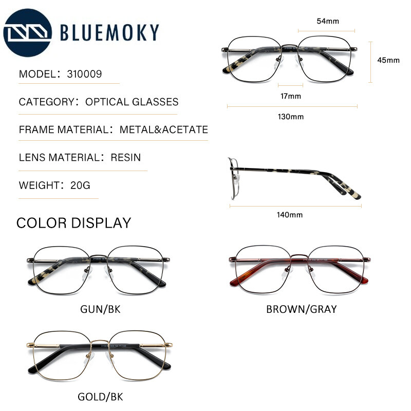 Bluemoky óculos de prescrição de metal, óculos masculinos quadrados fotocromáticos e anti luz azul, óculos progressivos para miopia ótica