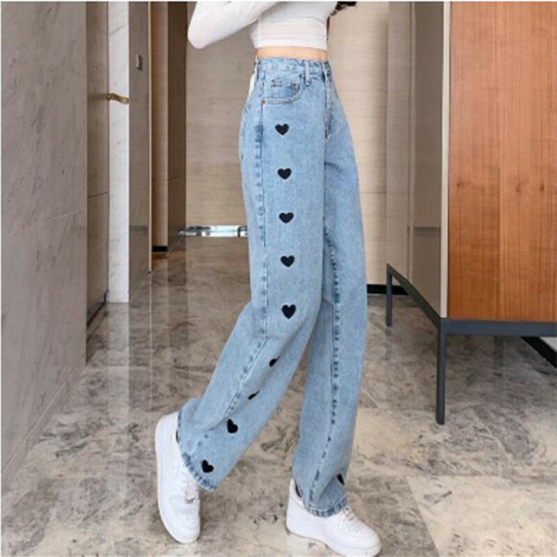 Jeans dritti donna taglie forti pantaloni in Denim a vita alta gamba larga Vintage Streetwear pantaloni a figura intera primavera estate