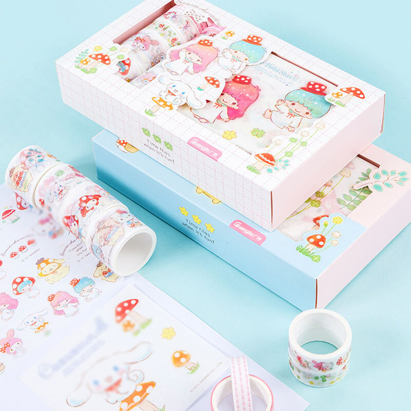 Conjunto de cintas Washi con pegatinas para álbum de recortes, cinta adhesiva Kawaii con diseño de perro y gato, para decoración DIY, 4 unidades