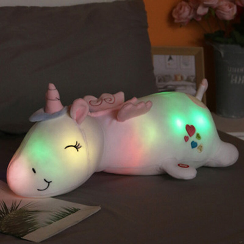 60CM Nette LED Licht Einhorn Kissen Einhorn Plüsch Spielzeug Schöne Leucht Tier Gefüllte Puppen