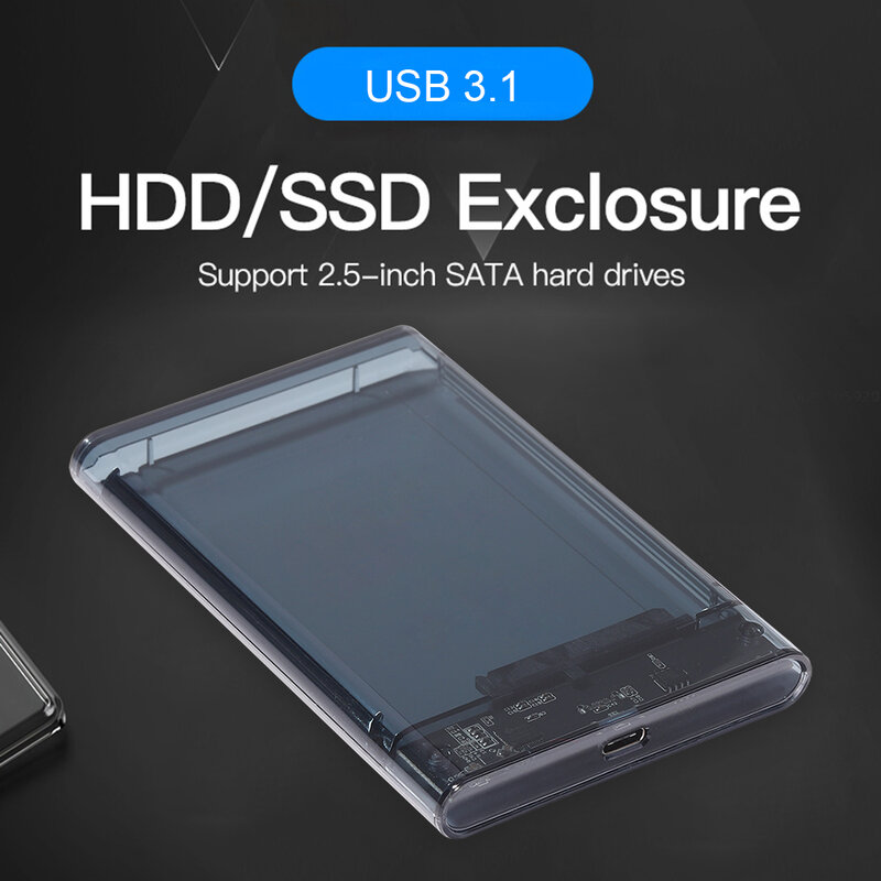 USB 3.1 Type-C 모바일 하드 드라이브 디스크 박스 8 테라바이트 투명 2.5 인치 SATA 1/2/3 HDD SSD 외장형 케이스 (노트북 PC 용)