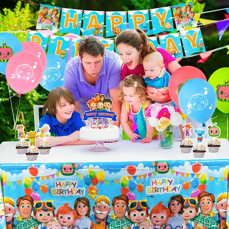 48Pcs Cocomelon decorazioni per feste di compleanno forniture Kit  palloncini compleanno Banner Cake Toppers copertura da tavolo per feste a  tema / Feste per bambini
