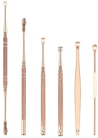 6pcs Noble Gold Color Portable Stainless Steel Spiral Ear Spoon Earwax Remover Ear Cleaner Ear Curette Care Tool 5.0