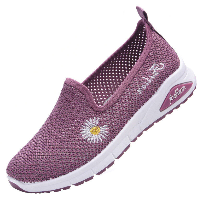 ฤดูร้อนผู้หญิงรองเท้าแบน2021ใหม่บินถักรองเท้าแฟชั่นดอกไม้รองเท้าผ้าใบขี้เกียจรองเท้าผู้ห...