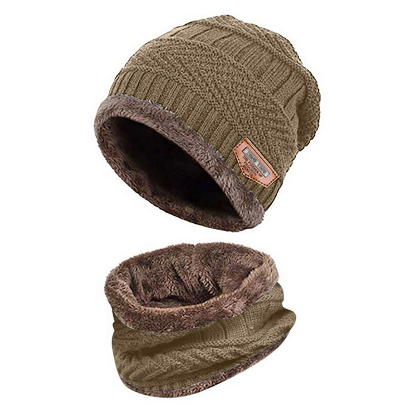 Pile di corallo cappello invernale addensato berretti cappelli Unisex sciarpa cappello antivento lavorato a maglia in lana traspirante caldo in due pezzi per set di cappellini da ragazzo