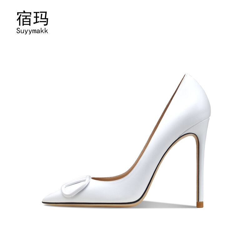 Sheepskin Classic Pumps Extreme Women High Heels Shoes 2021 Sexy Stilettos Ladies Pointed Toe V Metal Button Wedding Shoes 6/8cm
