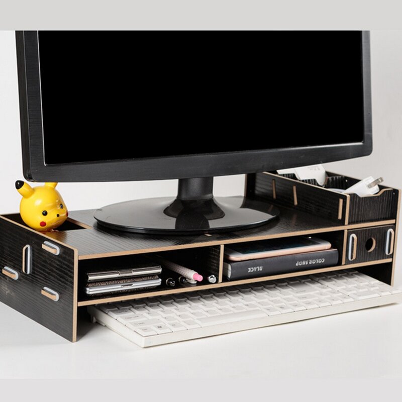 Soporte de madera para Monitor de ordenador, estante de almacenamiento de escritorio, organizador de pantalla, 48x20x12,3 cm