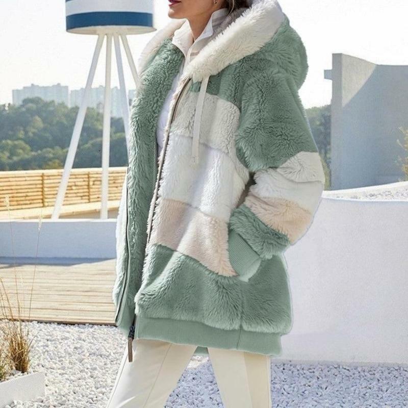 Cappotto da donna moda invernale nuovo Casual con cappuccio cerniera Plaid Cashmere donna donna cappotti cuciture abbigliamento donna N8o8