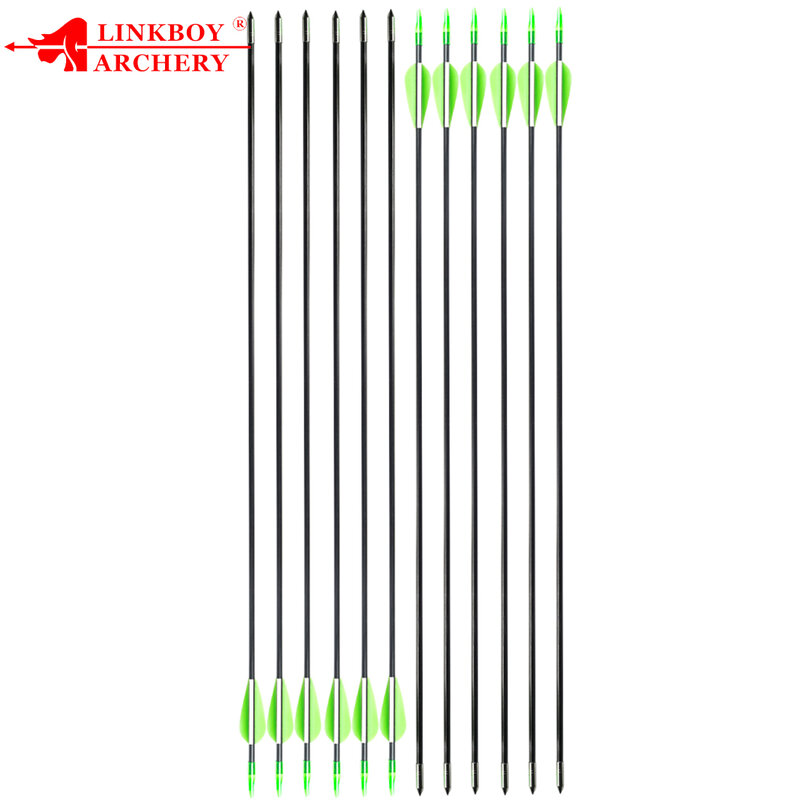 12pçs linkboy setas de carbono, flechas de carbono id4.2mm 2.8 polegadas, pontas de plástico, nock para arco recurvo de tiro de caça
