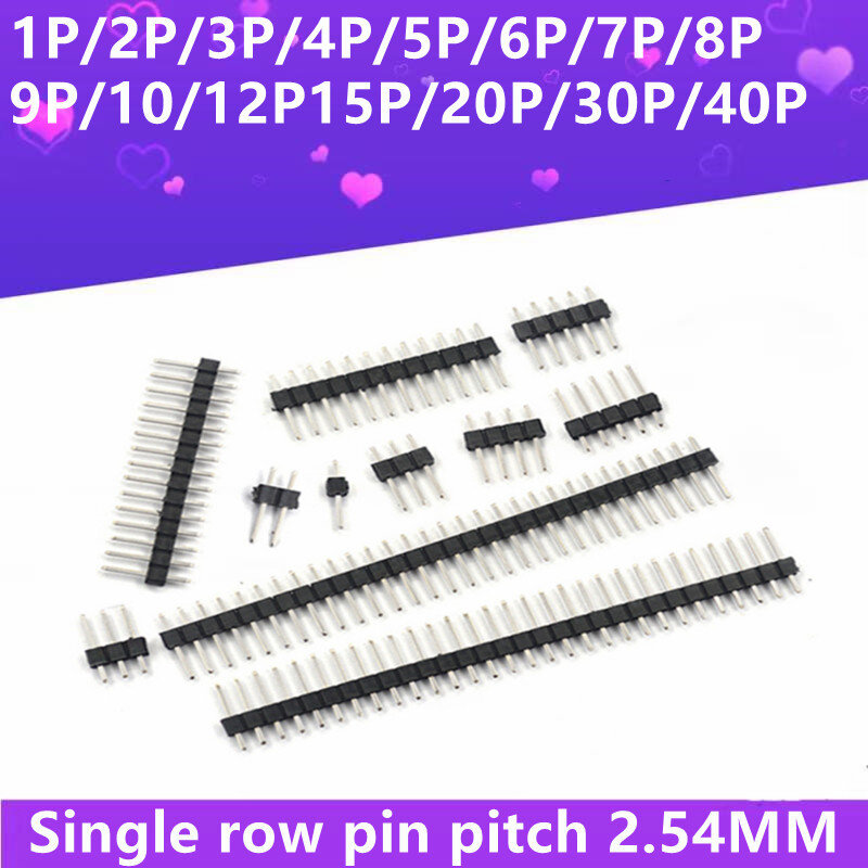 Arduino JST connector with 10PCS single row male and female 2.54MM 1 X40 pin easy to break pin black /1P/2P/3P/4P/5P//20P/30P
