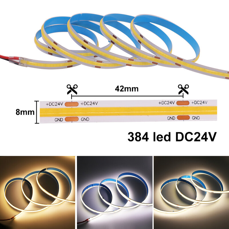 DC12V Dimmable COB LED Strip Light High Density 284 528LEDs Linear Rope Light Flexible FOB LED Ribbon Tape RA 90 Soft COB Tape