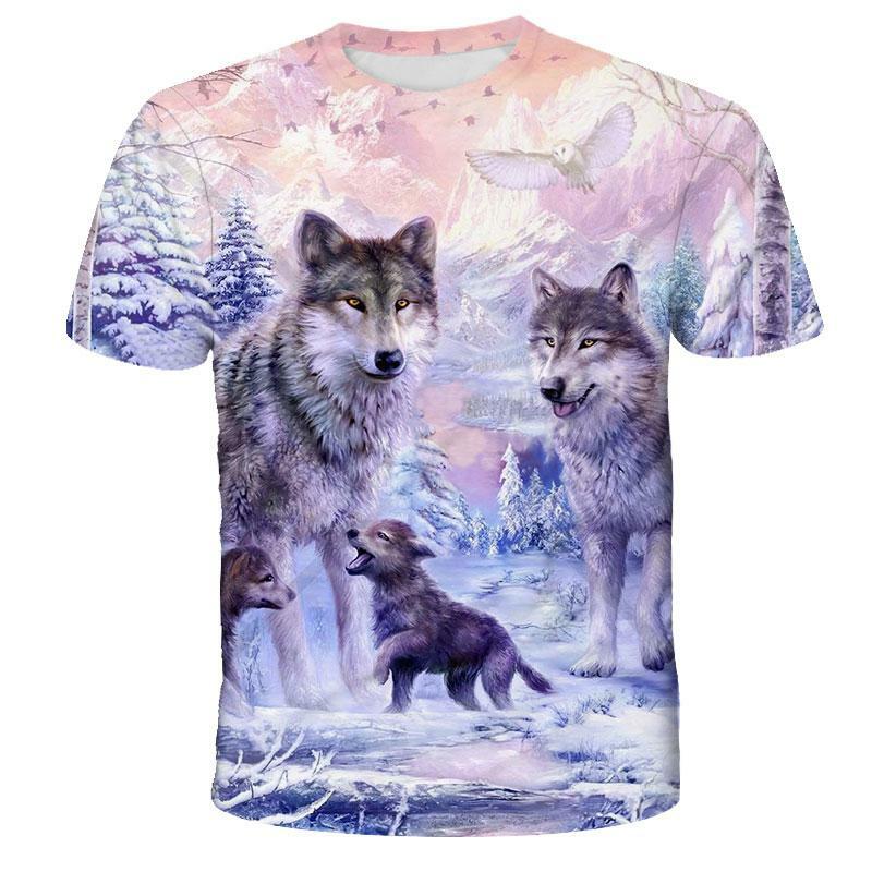 2021 lato nowy 3D nadruk zwierzęta T-shirt kreskówka wilk wzór z krótkim rękawem moda uliczna męska i damska wysokiej jakości T-shirt