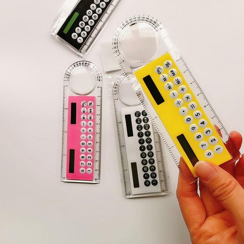 Solar Straight Ruler Mini Ultra-thin With Solar Calculator Multifunction Magnifier Calculator Office Supplies School V5c8