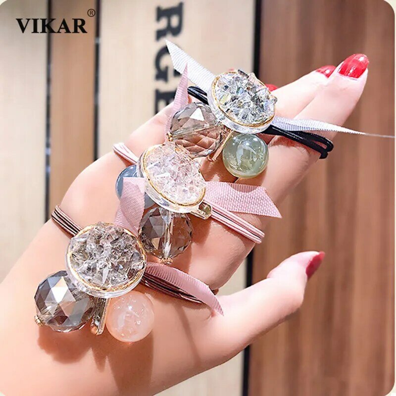 VIKAR-diademas elásticas con bola de cristal brillante para mujer, accesorios para el cabello para niña, coletero bonito