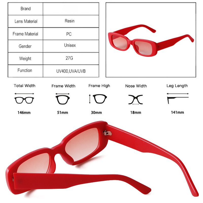 Kacamata Hitam Wanita Warna-warni Persegi Panjang Kecil Mode Baru 2021 Kacamata Hitam Pria UV400 Warna Permen Retro Persegi Kuning Ungu