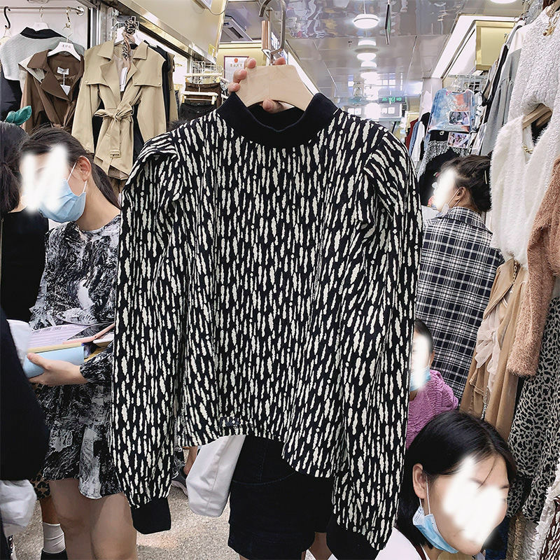 Jersey de gasa con estampado Vintage para mujer, blusa holgada de manga larga con almohadillas para los hombros, ropa para mujer 2021