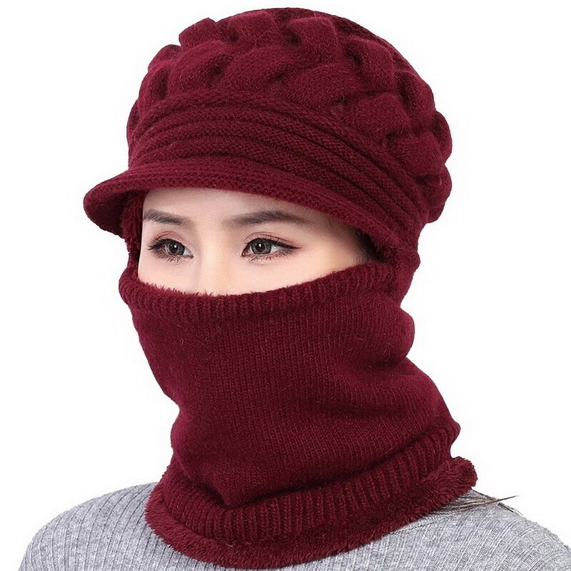 Bonnet en molleton de corail pour femme, écharpe chaude, respirante, en laine tricotée, Double couche de Protection, hiver