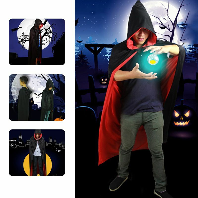 Volwassen Kids Halloween Heks Wizard Cloak Omkeerbare Dubbele Laag Death Vampires Duivel Hooded Lange Cape Cosplay Kostuum