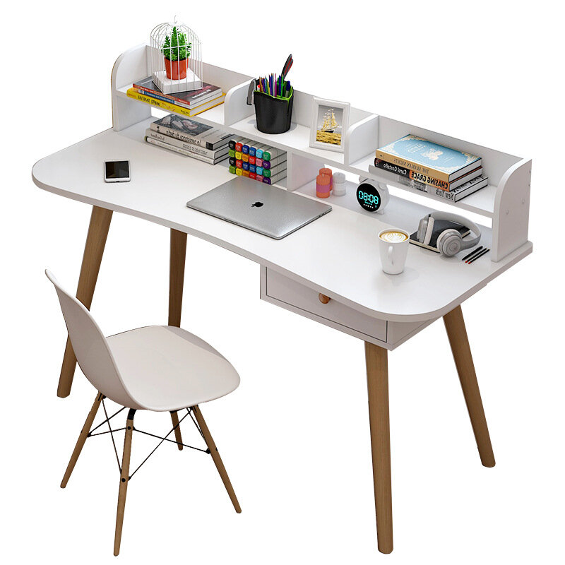 Mesa de computador com pernas de madeira sólida, mesa de mesa para estudantes e crianças, simples e de mesa