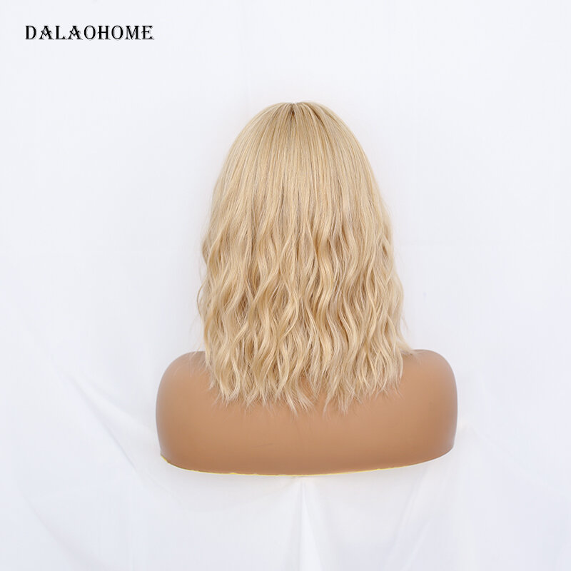 Dalaohome peruca sintética com batedor, peruca loira ondulada com ombré naturais, de fibra resistente ao calor