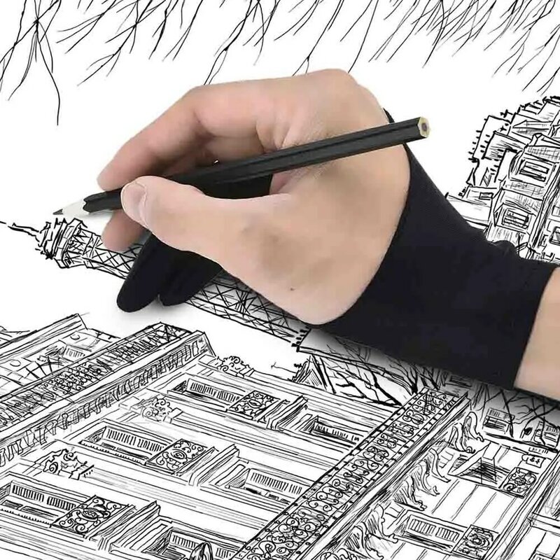 Luva de artista para desenhar com 2 dedos, luva de pintura digital com tablet para escrita, para estudantes de arte e desenho