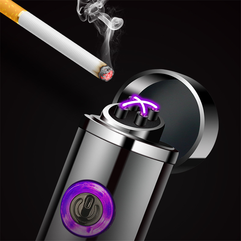 Mini Dual Arc Leichter Winddicht Flammenlose Plasma Feuerzeuge Elektrische USB Zigarre Feuerzeug Mit LED Power Display Für Männer Geschenke